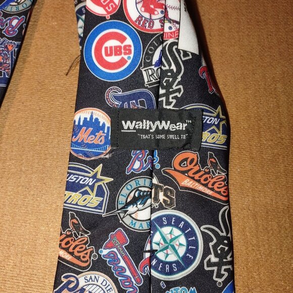 Mens WallyWear MLB Baseball Teams Logo Tie Polyester Black Multicolor - Picture 3 of 3